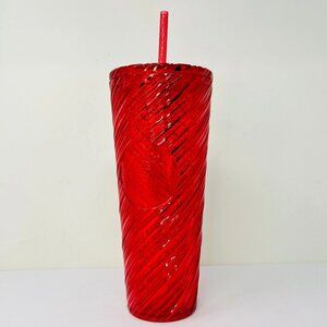 NEW Starbucks Christmas 2024 Red Swirl Stripe Venti Tumbler 24oz Cold Cup Winter